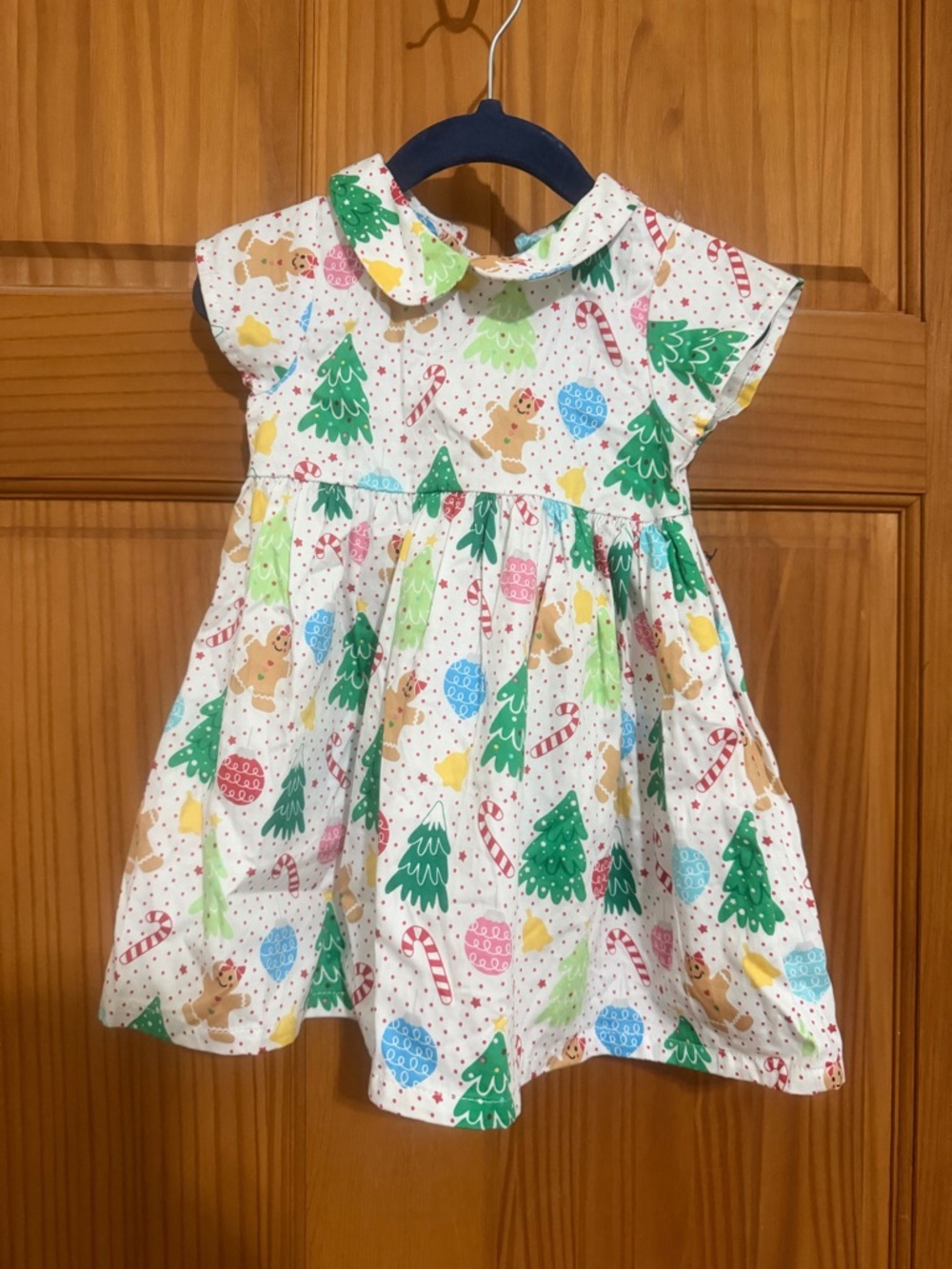 NWT Good Lad White Holiday Dress with Green Trees and Red Candy Cane Print